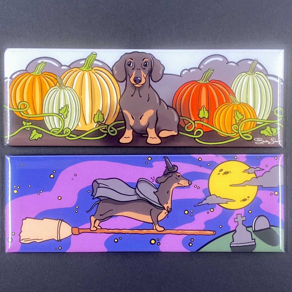 Black and Tan Dachshund Dog Halloween Magnet Set